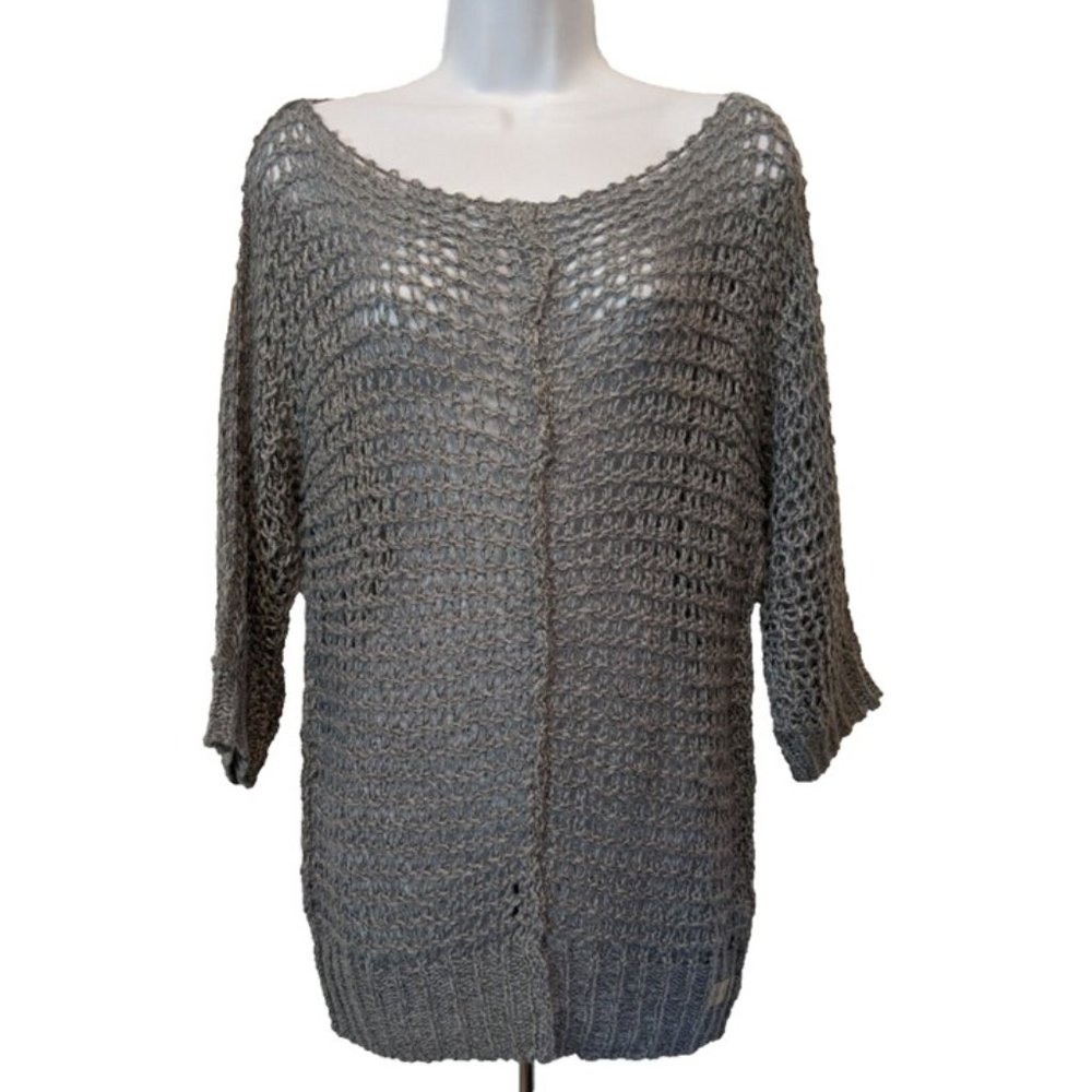 DECREE Romantic Loose Knit Tunic Sweater Gray Size S Soft Open Weave Comfy Cozy